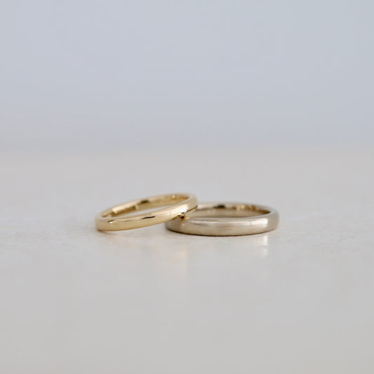 シンプルな甲丸マリッジリング（結婚指輪）K20YG K18CG鏡面仕上げ