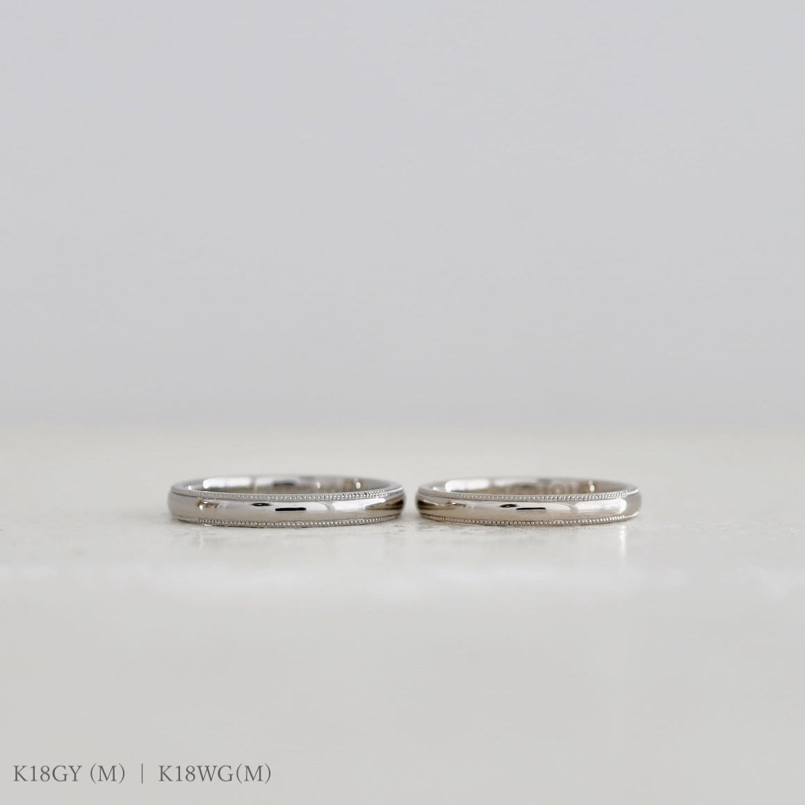K18グレーゴールド K18ホワイトゴールド鏡面加工のミルグレイン オリジナルデザインカスタムオーダーの結婚指輪大阪心斎橋・京都オーダーメイドリング アトリエタマリ